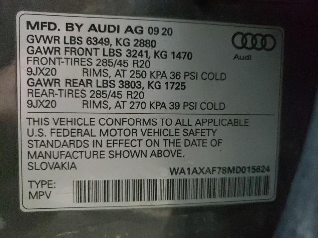 WA1AXAF78MD015624 - 2021 AUDI Q7 PREMIUM ნაცრისფერი ფოტო 13
