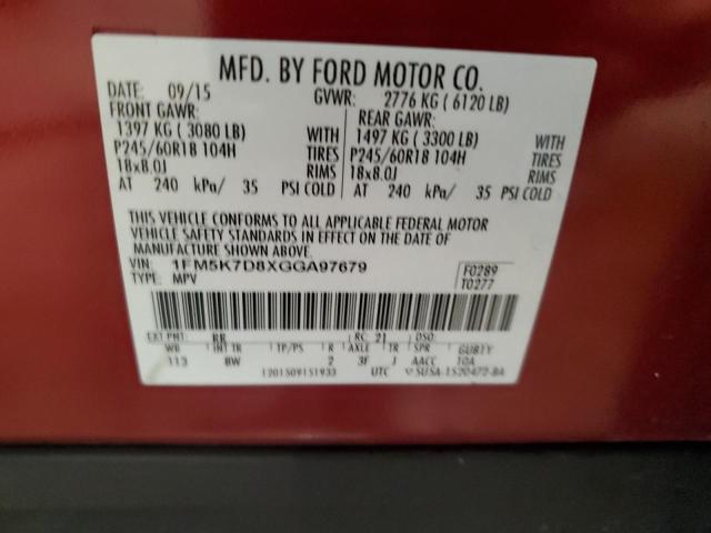 1FM5K7D8XGGA97679 - 2016 FORD EXPLORER XLT Rot Foto 13