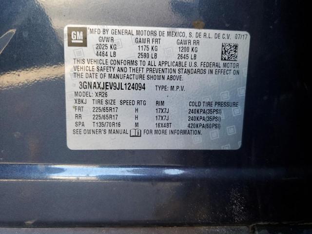 3GNAXJEV9JL124094 - 2018 CHEVROLET EQUINOX LT BLUE photo 12