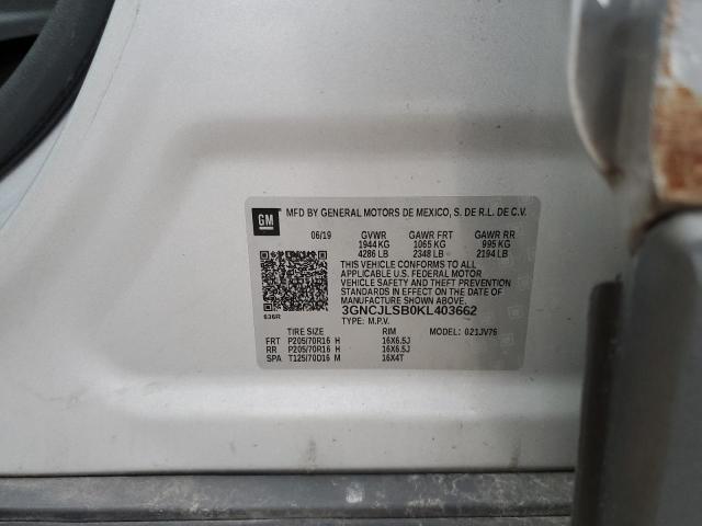 3GNCJLSB0KL403662 - 2019 CHEVROLET TRAX 1LT ვერცხლისფერი ფოტო 13