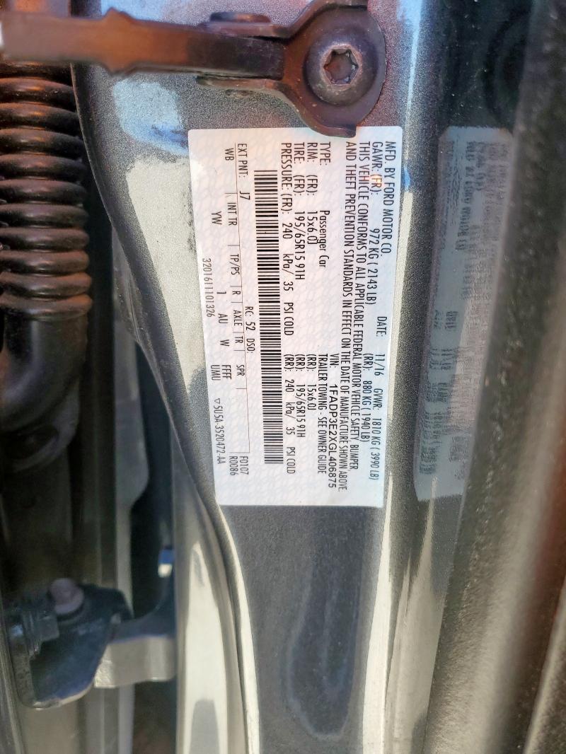 1FADP3E2XGL406875 - 2016 FORD FOCUS S GRAY photo 12