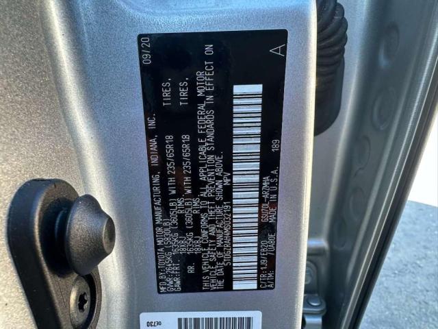 5TDGZRAH4MS032191 - 2021 TOYOTA HIGHLANDER XLE ვერცხლისფერი ფოტო 10