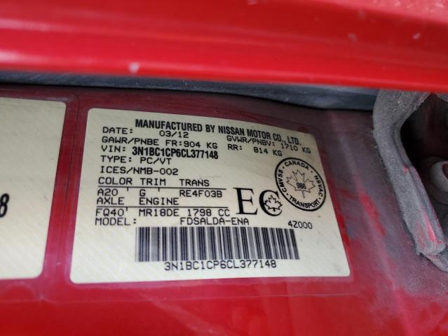 3N1BC1CP6CL377148 - 2012 NISSAN VERSA S RED photo 13