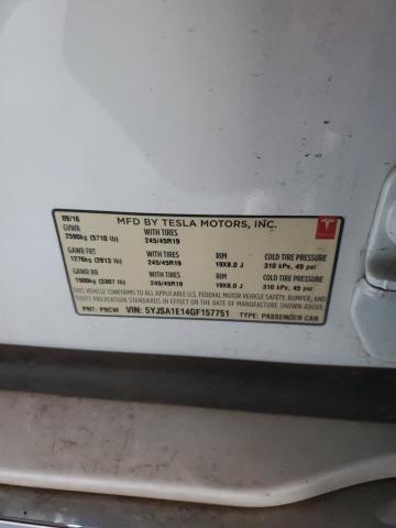5YJSA1E14GF157751 - 2016 TESLA MODEL S WHITE photo 12