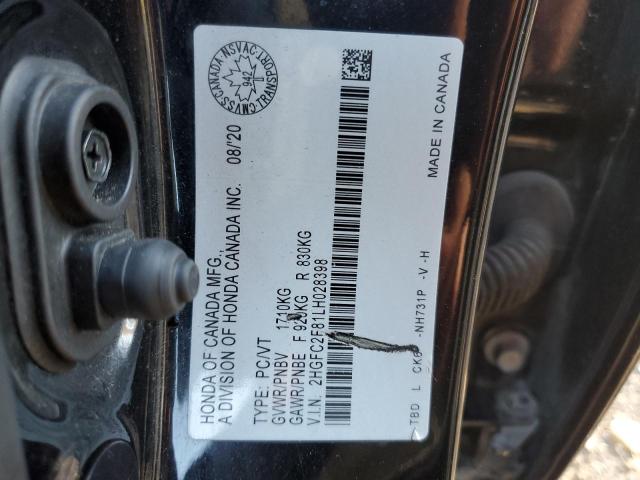 2HGFC2F81LH028398 - 2020 HONDA CIVIC SPORT BLACK photo 12
