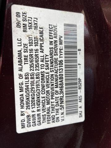 5FNRL3H68AB013106 - 2010 HONDA ODYSSEY EXL 勃艮第红 照片 10