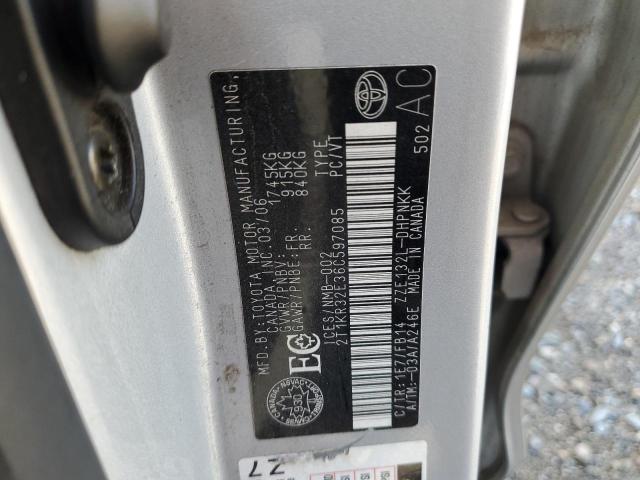 2T1KR32E36C597085 - 2006 TOYOTA COROLLA MA XR SILVER photo 12