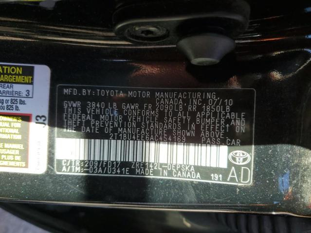 2T1BU4EE6AC454169 - 2010 TOYOTA COROLLA BASE BLACK photo 13