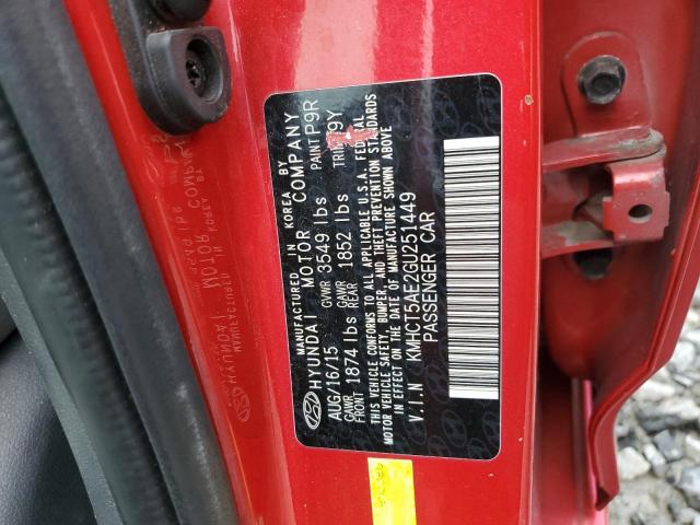 KMHCT5AE2GU251449 - 2016 HYUNDAI ACCENT SE 红色 照片 12