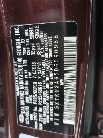 5XYKU3A65DG390966 - 2013 KIA SORENTO EX 勃艮第红 照片 14