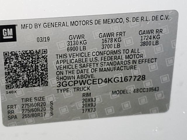 3GCPWCED4KG167728 - 2019 CHEVROLET SILVERADO C1500 LT WHITE photo 13