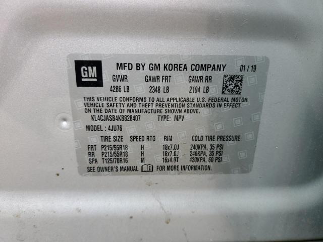 KL4CJASB4KB828407 - 2019 BUICK ENCORE PREFERRED ვერცხლისფერი ფოტო 13