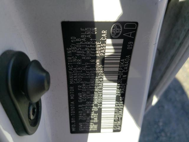 2T1BU4EE9AC432862 - 2010 TOYOTA COROLLA BASE Սպիտակ լուսանկար 12