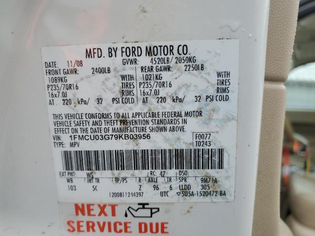 1FMCU03G79KB03956 - 2009 FORD ESCAPE XLT 白色 照片 13
