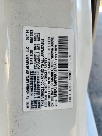 5FNRL5H97FB015989 - 2015 HONDA ODYSSEY TOURING WHITE photo 13