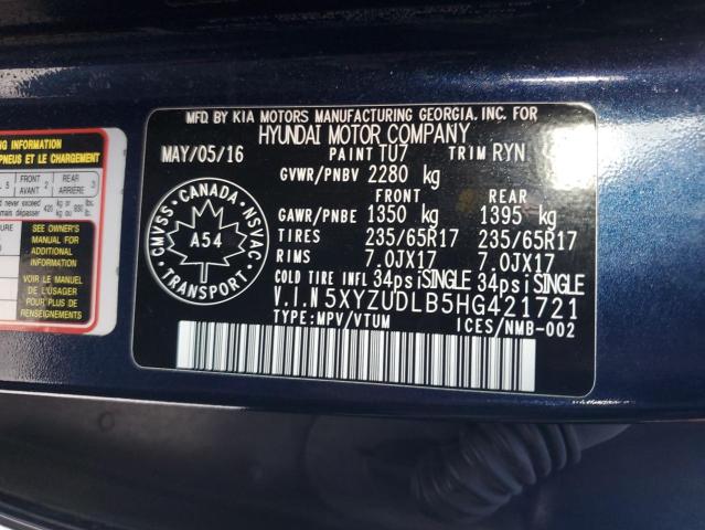 5XYZUDLB5HG421721 - 2017 HYUNDAI SANTA FE S Mavi fotoğraf 14