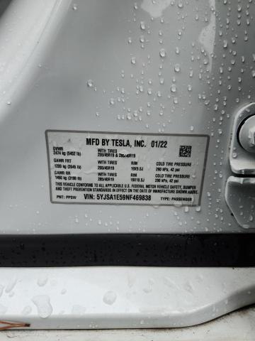 5YJSA1E59NF469838 - 2022 TESLA MODEL S Beyaz fotoğraf 12