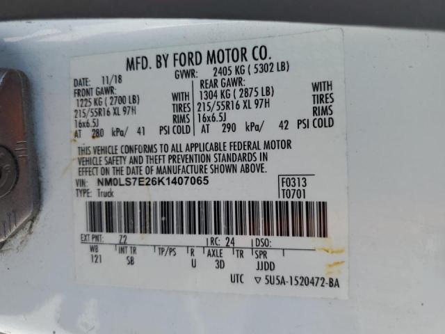 NM0LS7E26K1407065 - 2019 FORD TRANSIT CO XL Ақ фото 12
