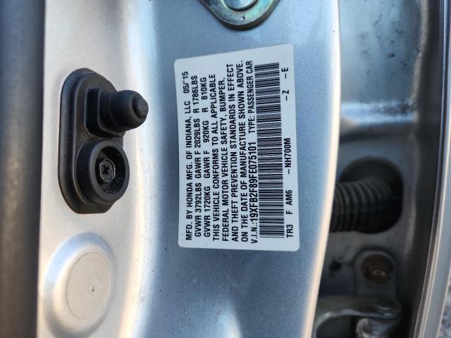 19XFB2F89FE075101 - 2015 HONDA CIVIC EX SILVER photo 13