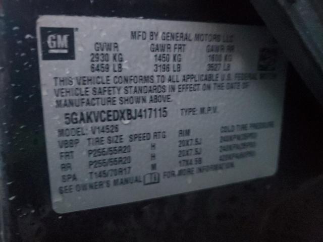 5GAKVCEDXBJ417115 - 2011 BUICK ENCLAVE CXL BLACK photo 12