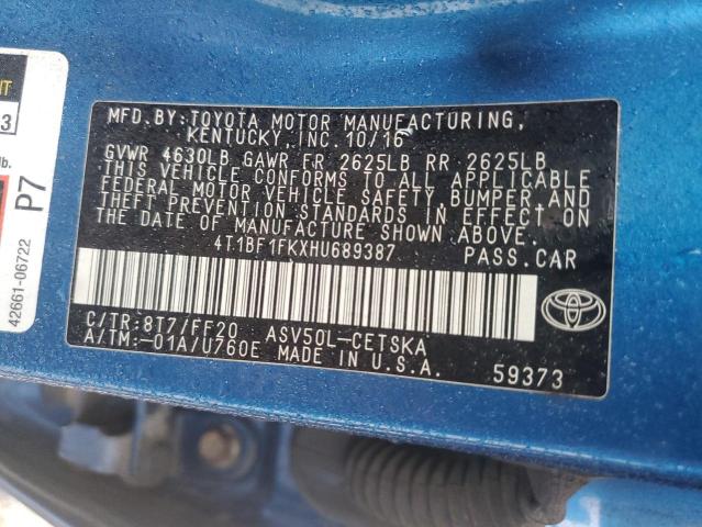 4T1BF1FKXHU689387 - 2017 TOYOTA CAMRY LE BLUE photo 13