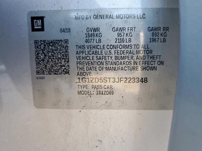 1G1ZD5ST3JF223348 - 2018 CHEVROLET MALIBU LT SILVER photo 12