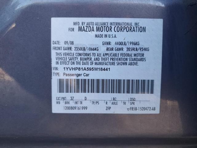 1YVHP81A595M18441 - 2009 MAZDA 6 I GRAY photo 12