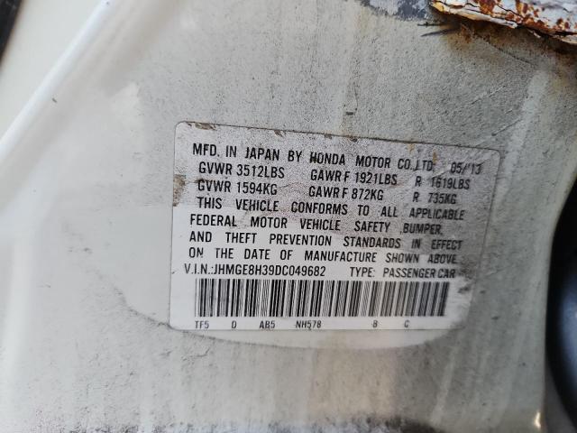 JHMGE8H39DC049682 - 2013 HONDA FIT თეთრი ფოტო 12