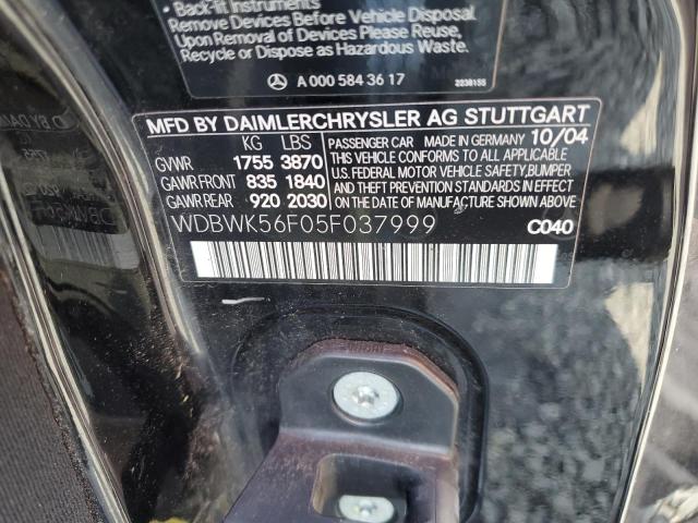 WDBWK56F05F037999 - 2005 MERCEDES-BENZ SLK 350 BLACK photo 12