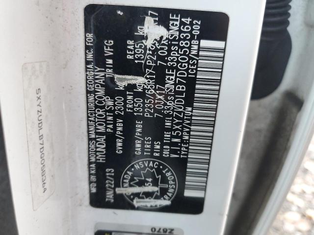 5XYZUDLB7DG058364 - 2013 HYUNDAI SANTA FE S WHITE photo 13