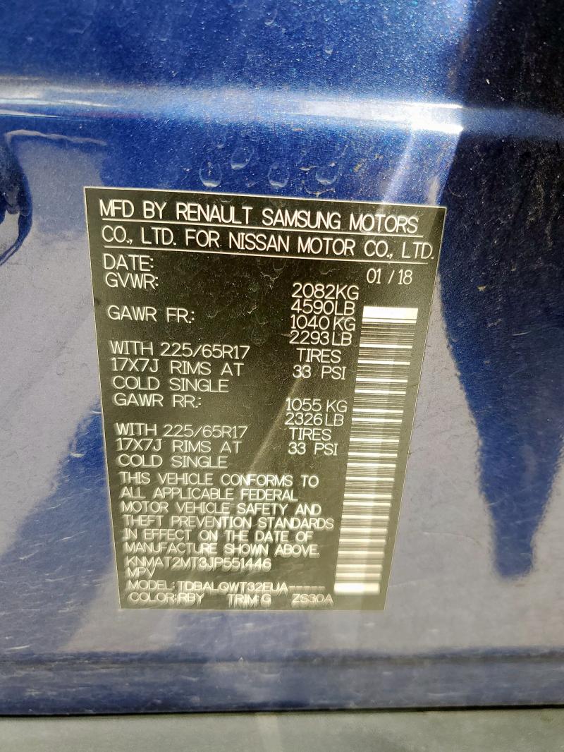KNMAT2MT3JP551446 - 2018 NISSAN ROGUE S Синий фото 14