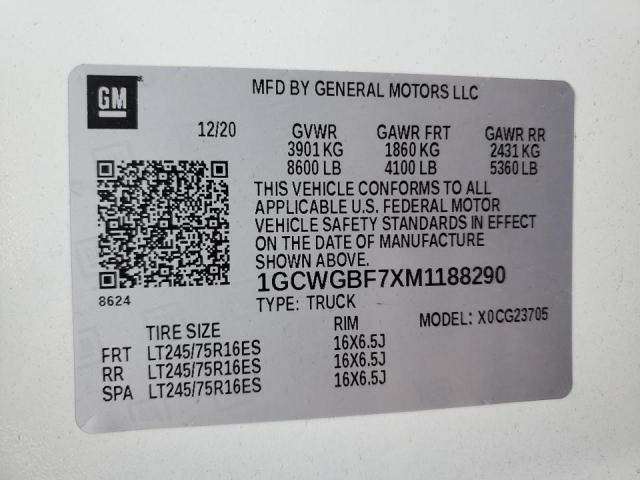 1GCWGBF7XM1188290 - 2021 CHEVROLET EXPRESS თეთრი ფოტო 13