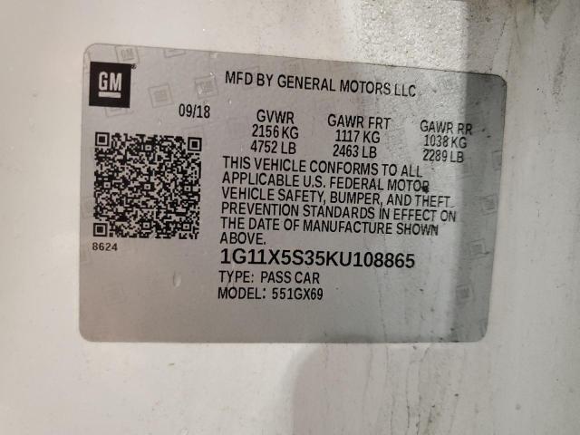 1G11X5S35KU108865 - 2019 CHEVROLET IMPALA LS WHITE photo 12