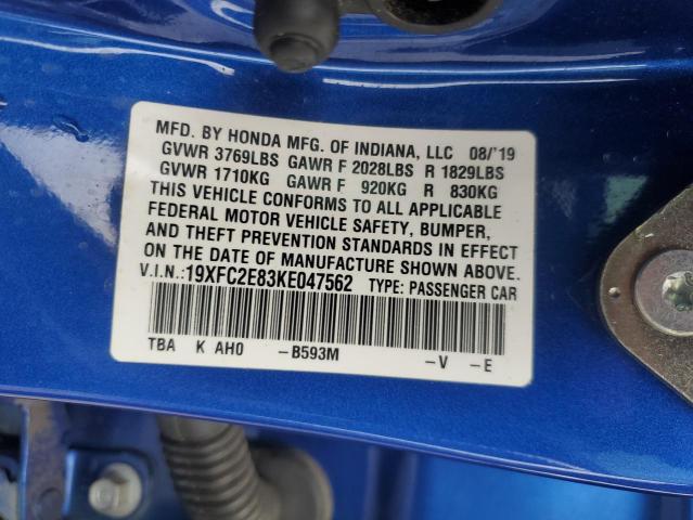 19XFC2E83KE047562 - 2019 HONDA CIVIC SPORT Blau Foto 13