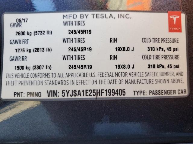5YJSA1E25HF199405 - 2017 TESLA MODEL S GRAY photo 12