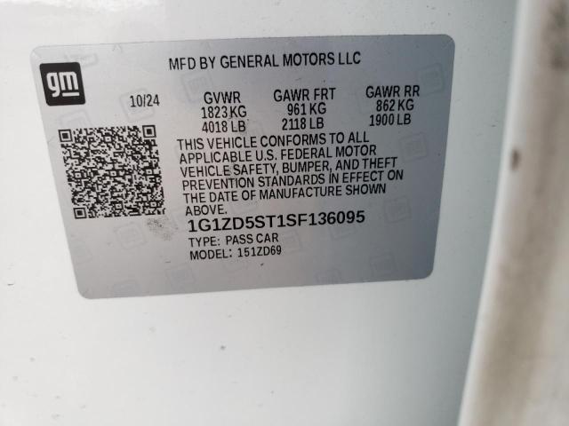 1G1ZD5ST1SF136095 - 2025 CHEVROLET MALIBU LT WHITE photo 12