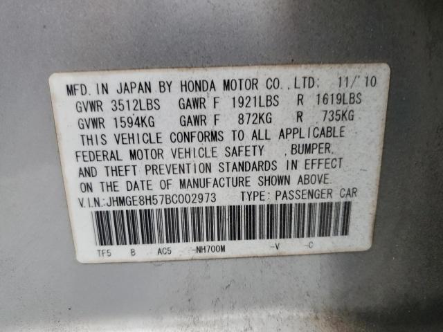 JHMGE8H57BC002973 - 2011 HONDA FIT SPORT SILVER photo 13