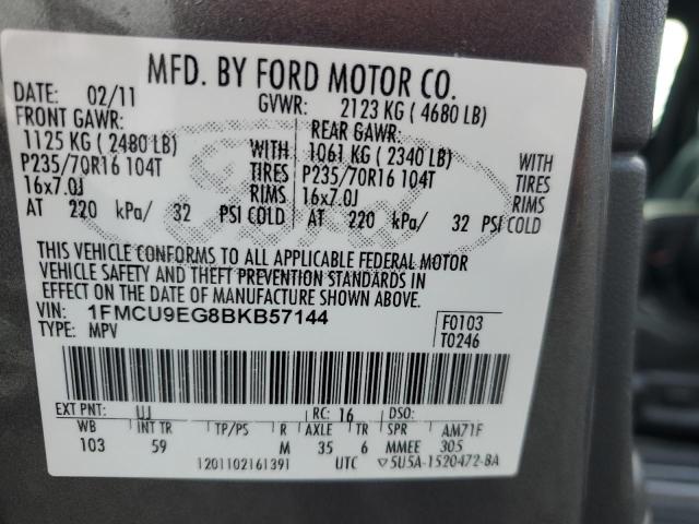 1FMCU9EG8BKB57144 - 2011 FORD ESCAPE LIMITED GRAY photo 12
