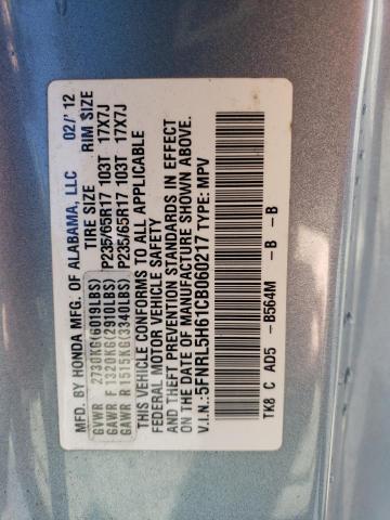 5FNRL5H61CB060217 - 2012 HONDA ODYSSEY EXL SILVER photo 13