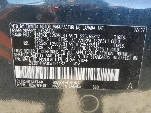 2T3BF4DV0CW194162 - 2012 TOYOTA RAV4 CHARCOAL photo 13