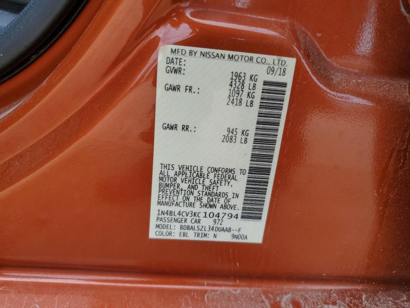 1N4BL4CV3KC104794 - 2019 NISSAN ALTIMA SR ნარინჯისფერი ფოტო 13