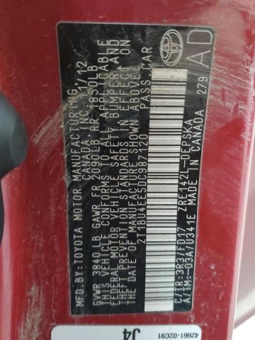 2T1BU4EE5DC987120 - 2013 TOYOTA COROLLA BASE RED photo 12