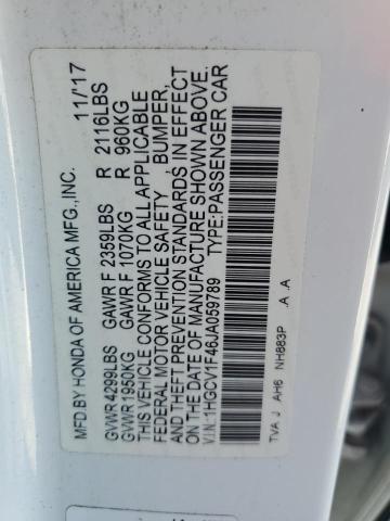 1HGCV1F46JA059789 - 2018 HONDA ACCORD EX 白色 照片 12