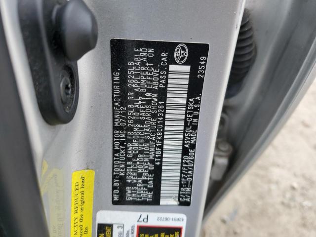4T1BF1FK8CU143261 - 2012 TOYOTA CAMRY BASE SILVER photo 13