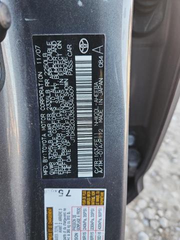 JTDKB20U383340609 - 2008 TOYOTA PRIUS GRAY photo 12