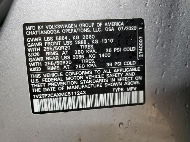 1V2TP2CAXMC511243 - 2021 VOLKSWAGEN ATLAS SEL PREMIUM Silber Foto 13
