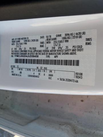 1FMCU0GD4JUD58458 - 2018 FORD ESCAPE SE Blanc photo 12