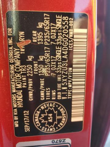 5XYZU3LA4DG020558 - 2013 HYUNDAI SANTA FE S Qırmızı foto 12