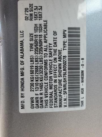 5FNRL6H76LB050278 - 2020 HONDA ODYSSEY EXL Gümüş foto 14