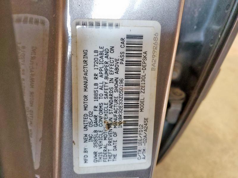 1NXBR32E33Z050196 - 2003 TOYOTA COROLLA CE 灰色 照片 12